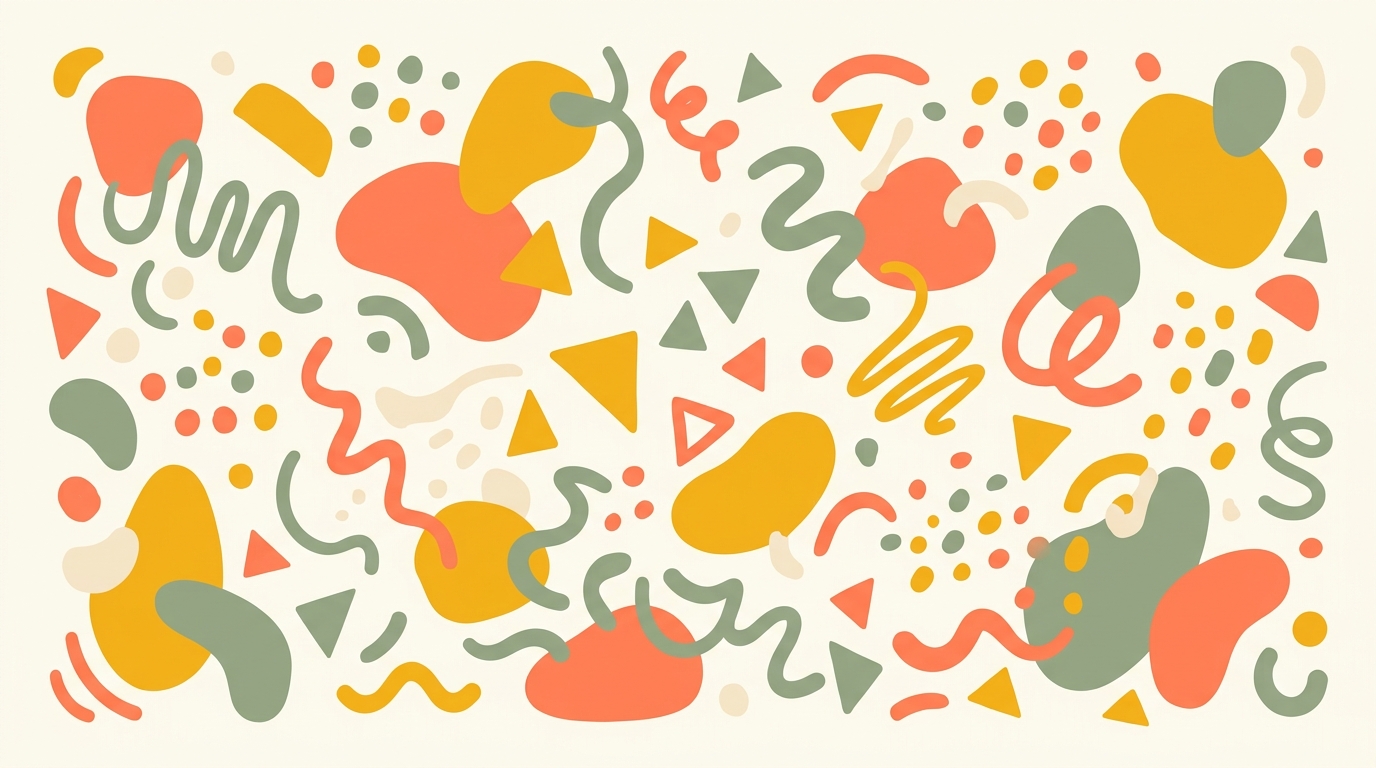 Playful abstract confetti of shapes and squiggles